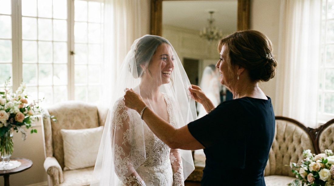 Emotional wedding highlight moment – bride laughing with tears of joy